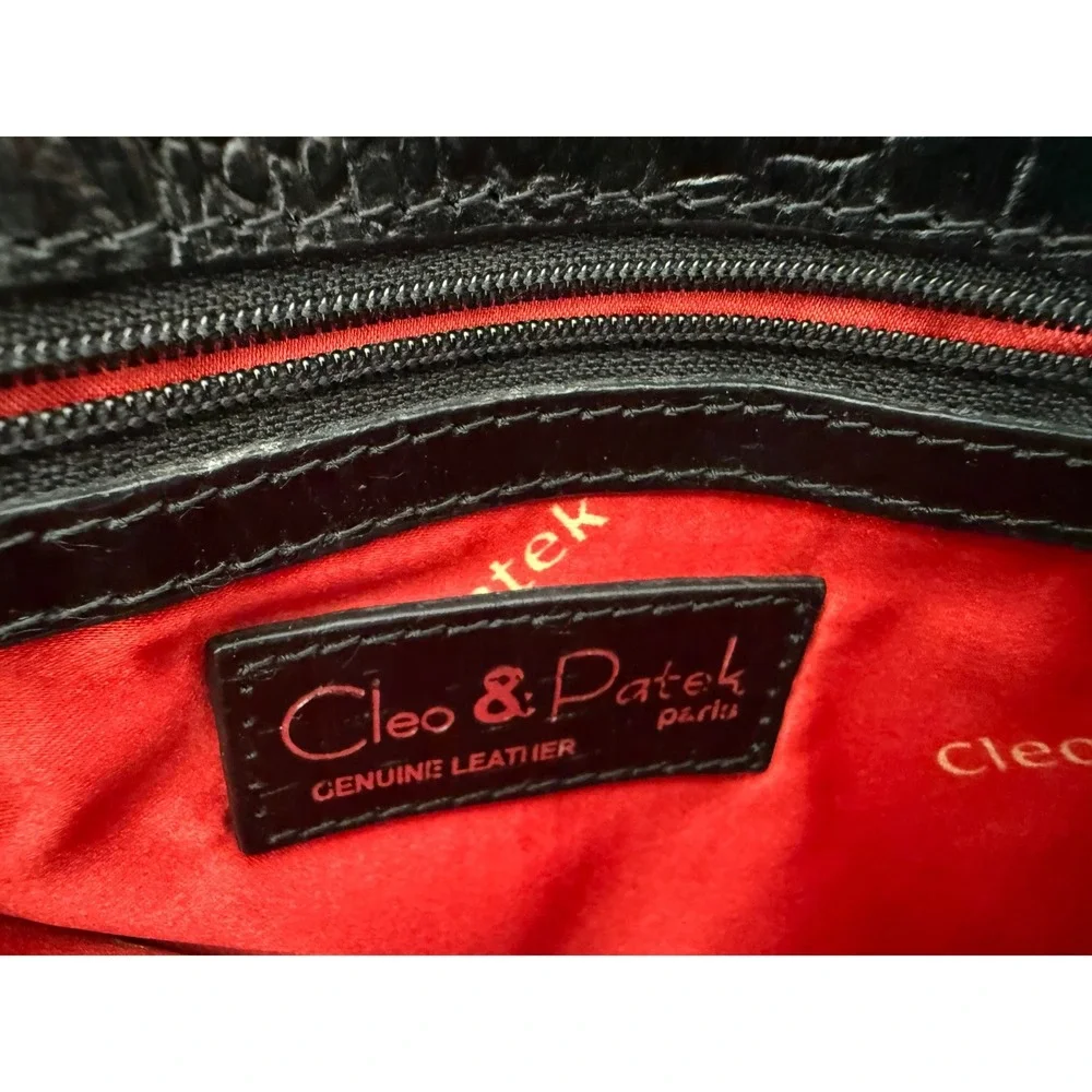 Cleo & Patek Paris Black Croc Embossed Leather Chain Clutch Shoulder Bag - Picture 4 of 13